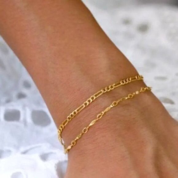 POPULAR Figaro Chain Cuban Chain Bracelet Waterproof Gold Bracelet Non-tarnish - Picture 7 of 9